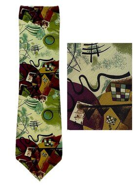 Christophers Modern Abstract Tie Mens Green and Purple 100% Silk
